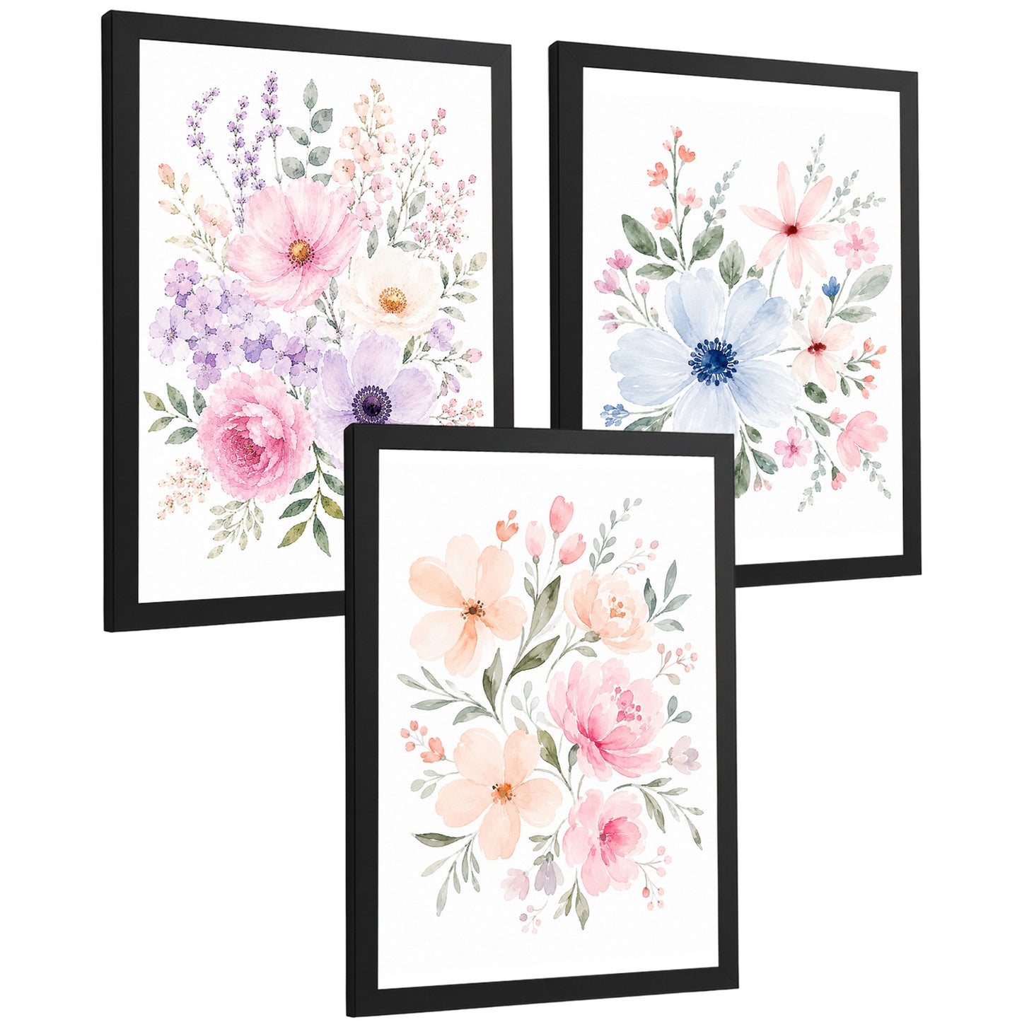 Posters Florales Pastel con Arte de Ramos de Flores Acuarela