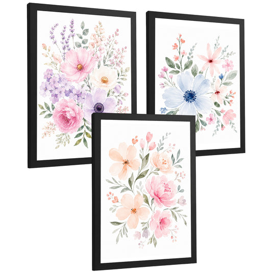 Posters Florales Pastel con Arte de Ramos de Flores Acuarela