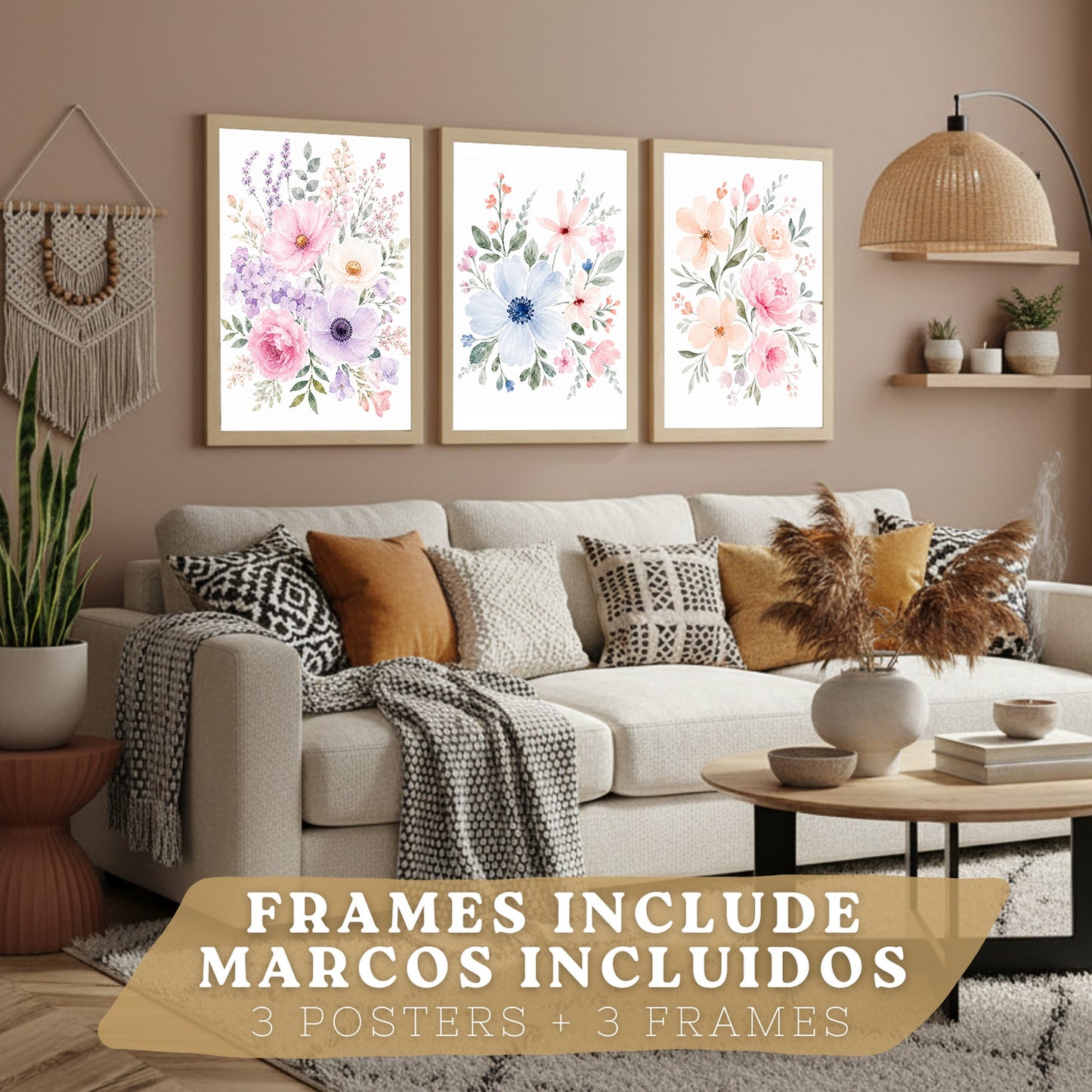 Posters Florales Pastel con Arte de Ramos de Flores Acuarela