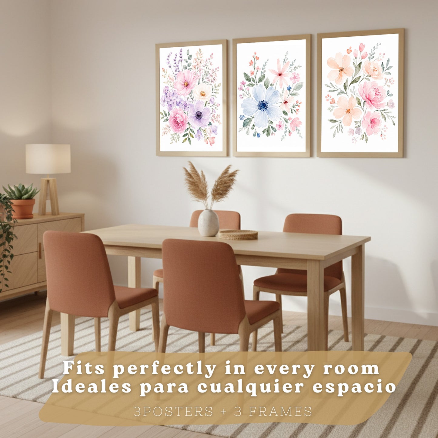 Posters Florales Pastel con Arte de Ramos de Flores Acuarela