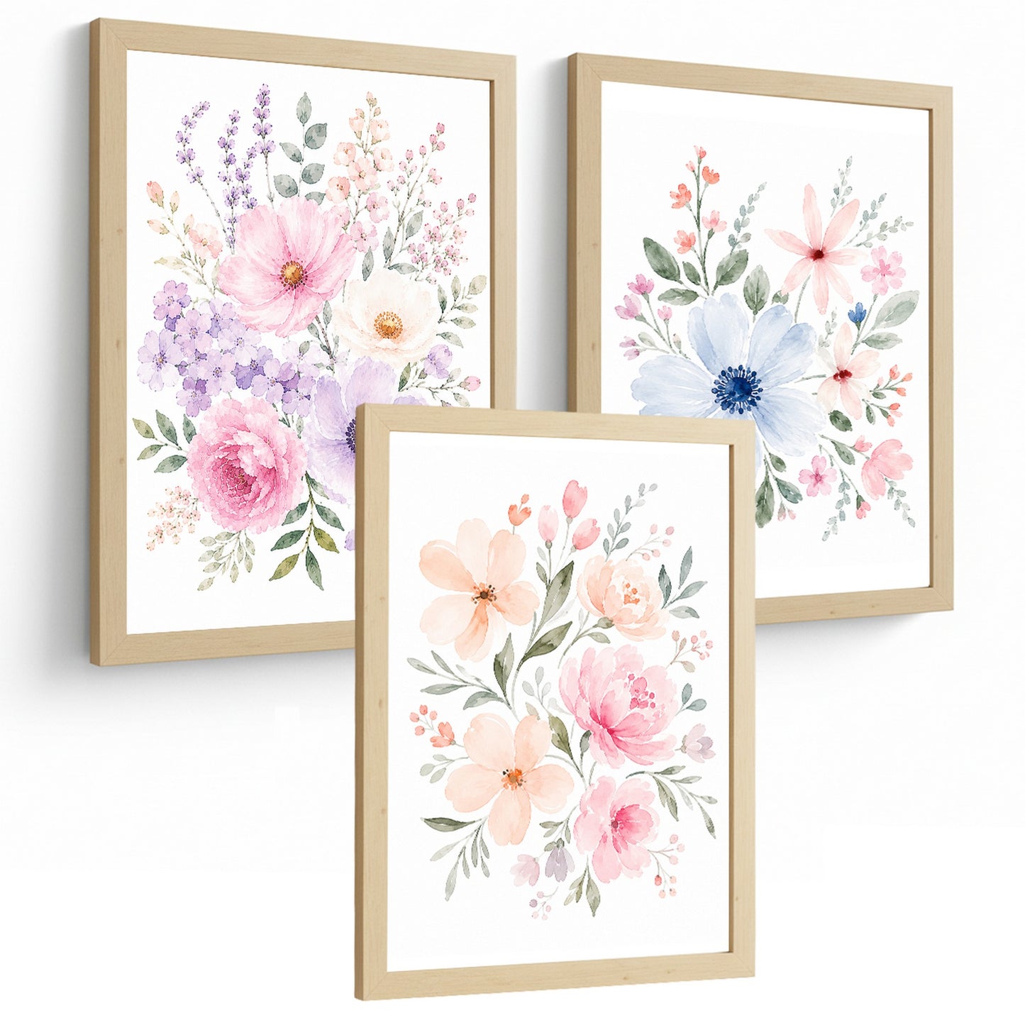 Posters Florales Pastel con Arte de Ramos de Flores Acuarela