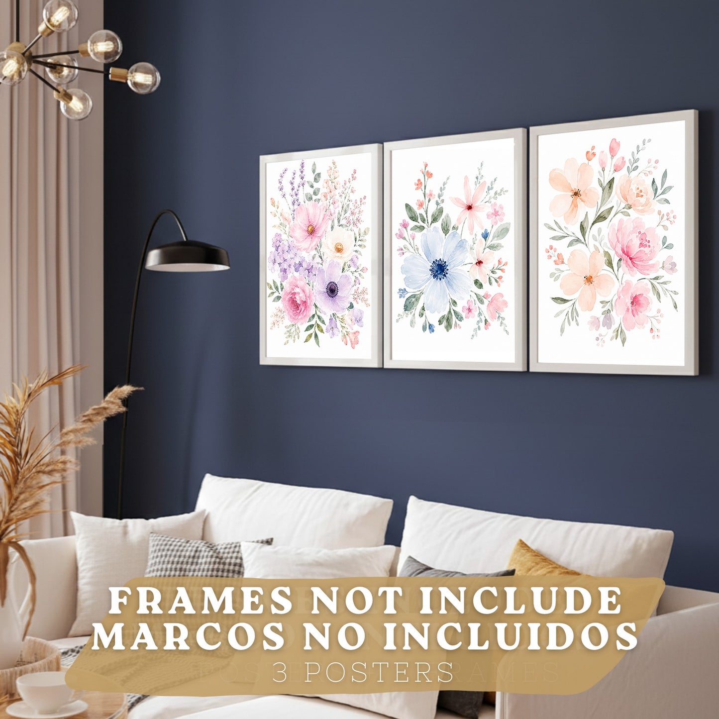 Posters Florales Pastel con Arte de Ramos de Flores Acuarela