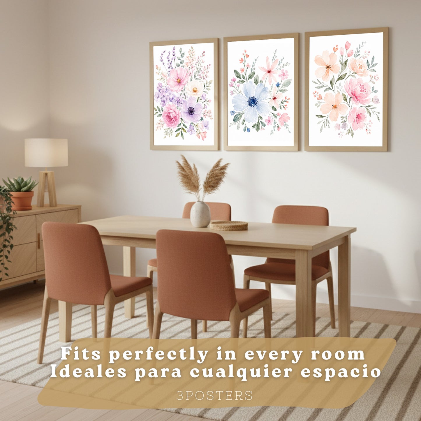 Posters Florales Pastel con Arte de Ramos de Flores Acuarela