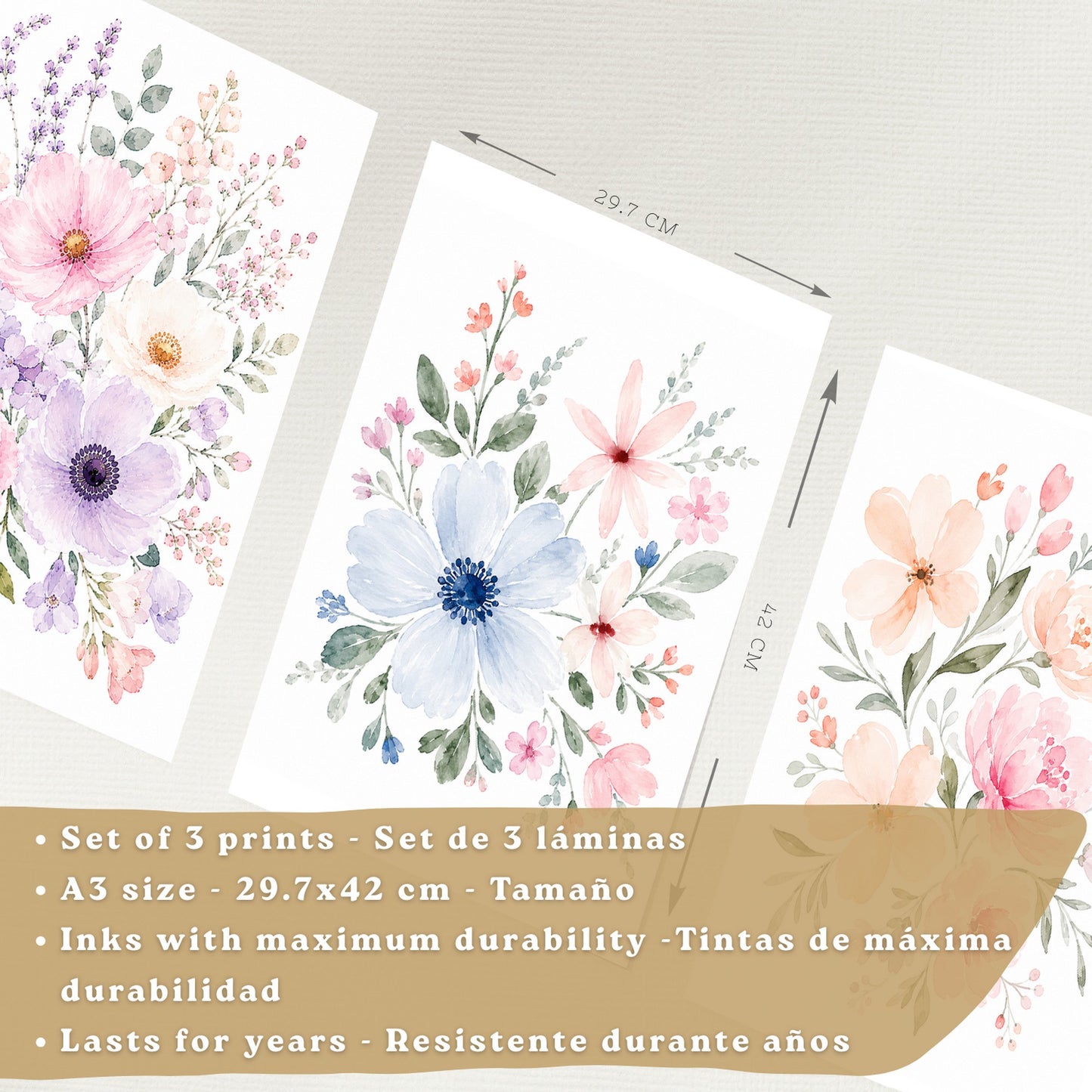 Posters Florales Pastel con Arte de Ramos de Flores Acuarela