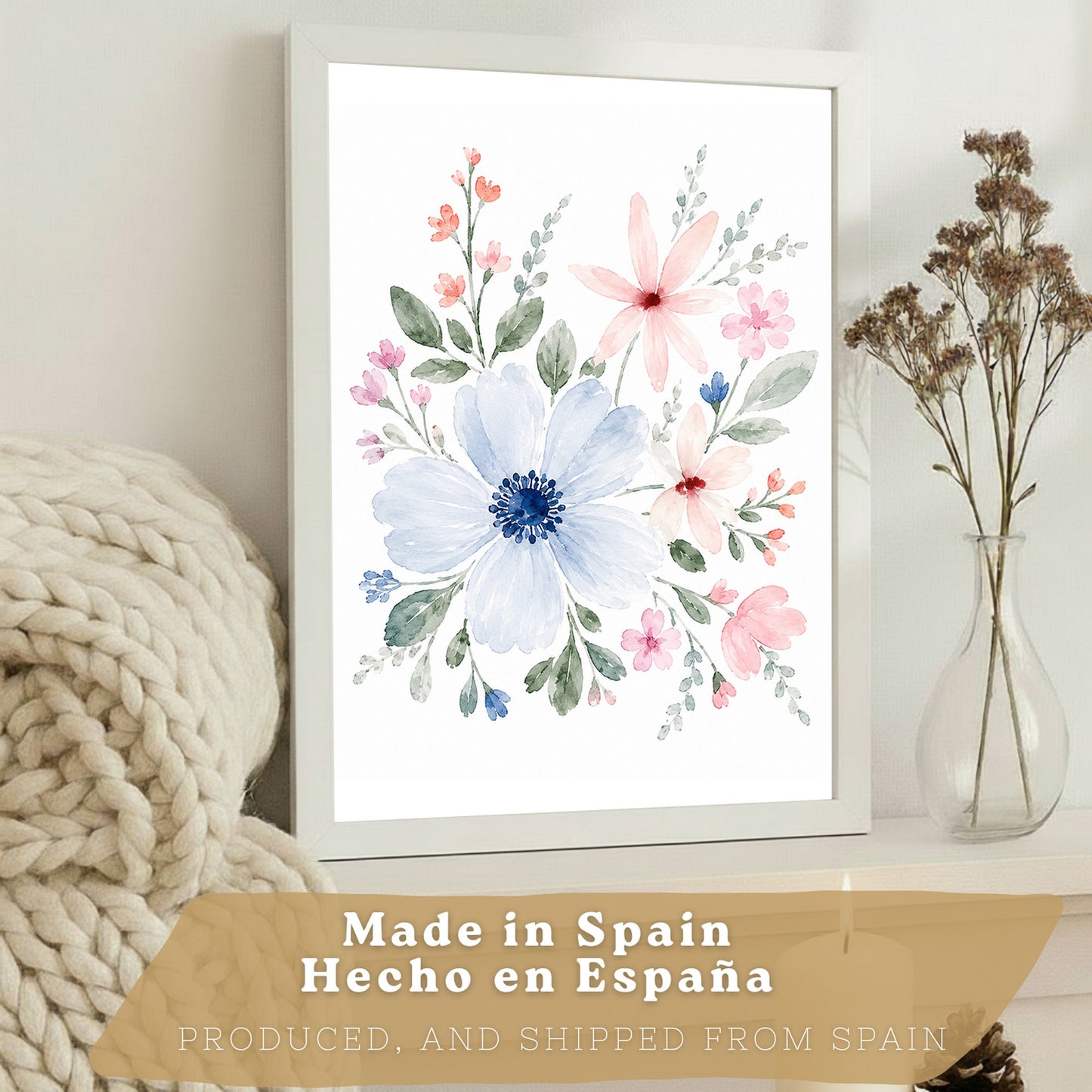 Posters Florales Pastel con Arte de Ramos de Flores Acuarela