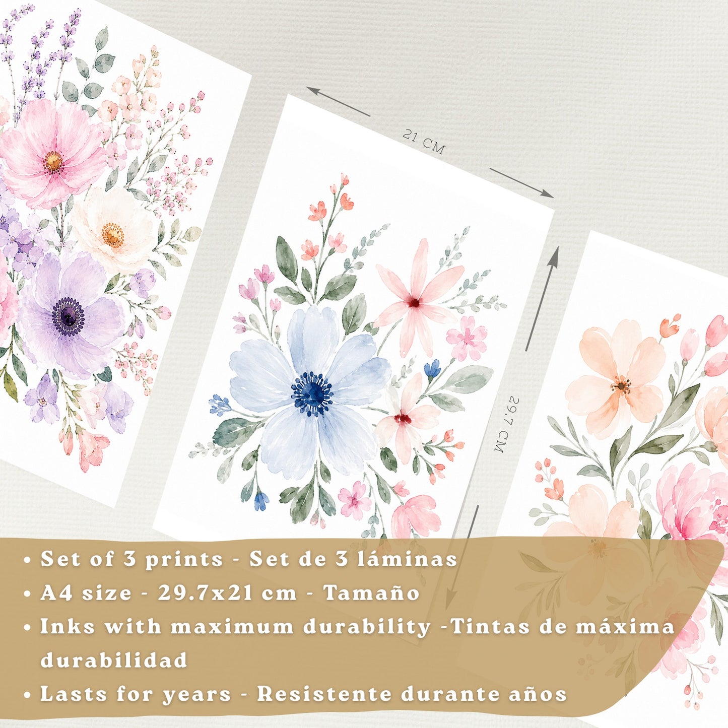 Posters Florales Pastel con Arte de Ramos de Flores Acuarela
