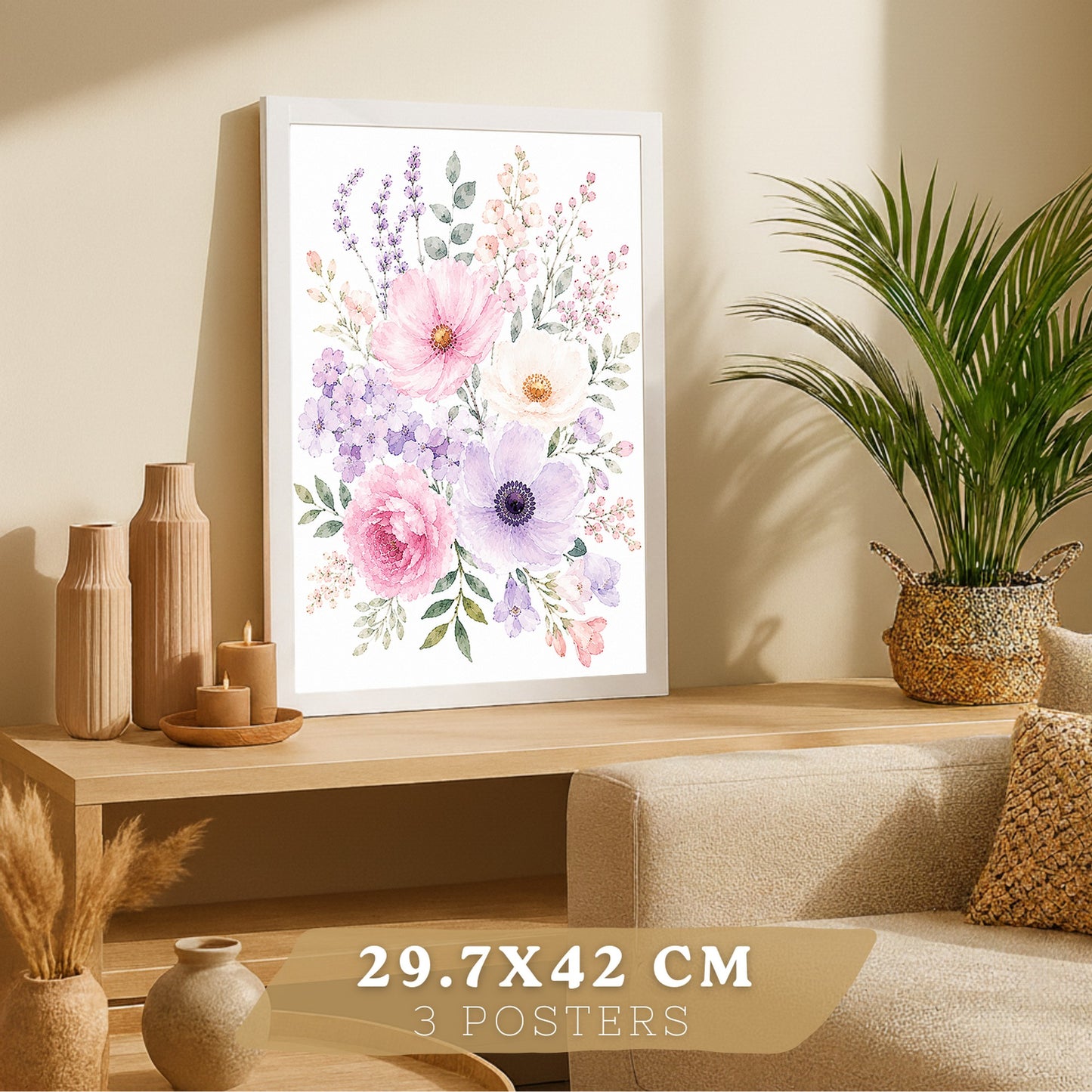 Posters Florales Pastel con Arte de Ramos de Flores Acuarela