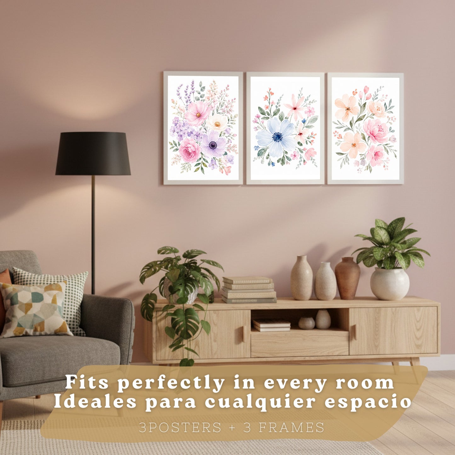 Posters Florales Pastel con Arte de Ramos de Flores Acuarela