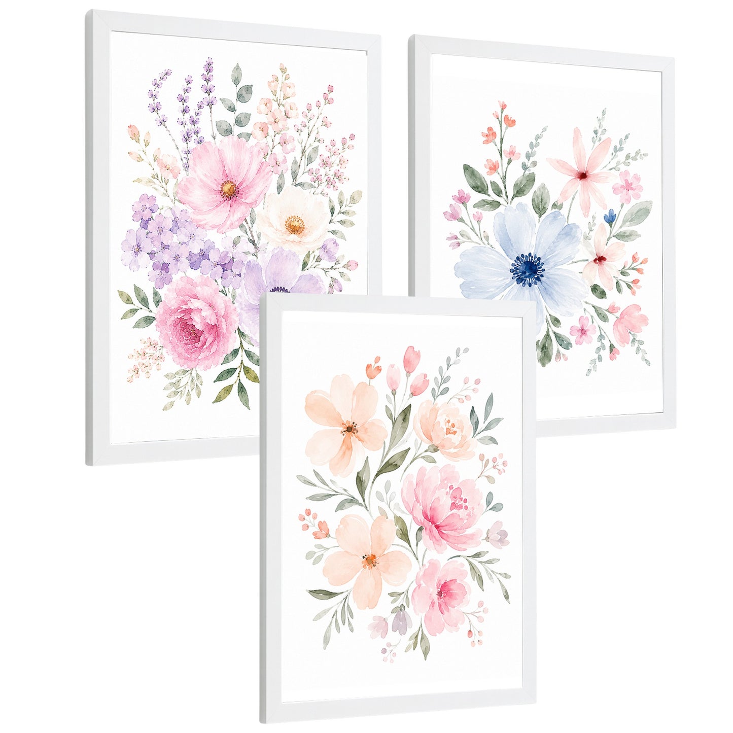 Posters Florales Pastel con Arte de Ramos de Flores Acuarela