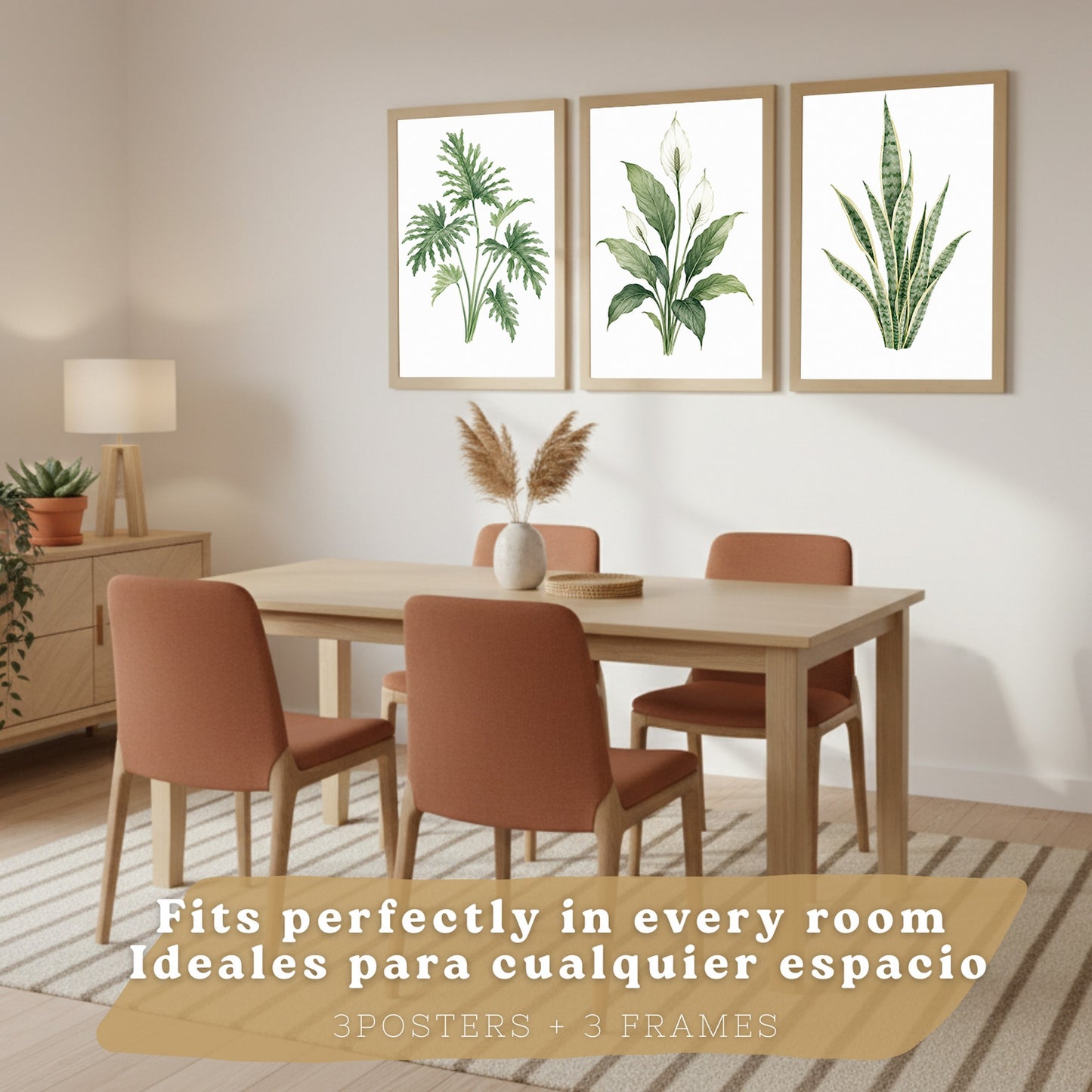 Posters Tropicales con Filodendro, Lirio de la Paz y Sansevieria