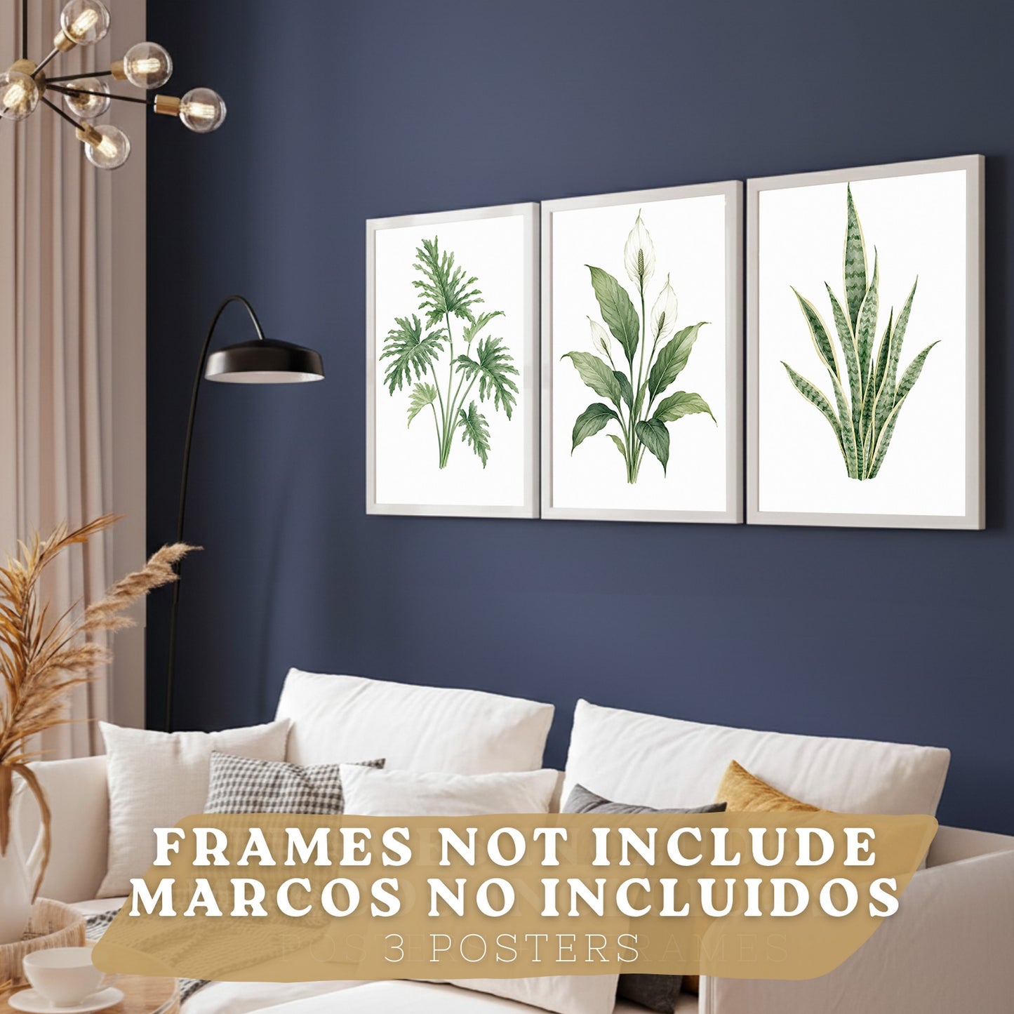 Posters Tropicales con Filodendro, Lirio de la Paz y Sansevieria