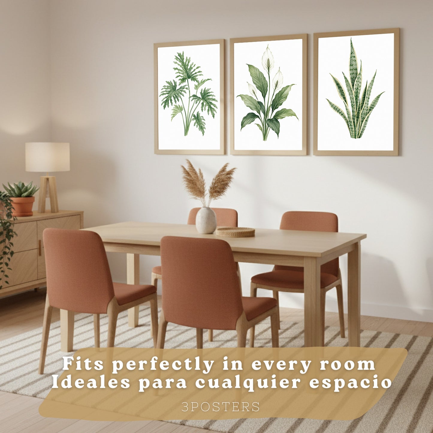 Posters Tropicales con Filodendro, Lirio de la Paz y Sansevieria