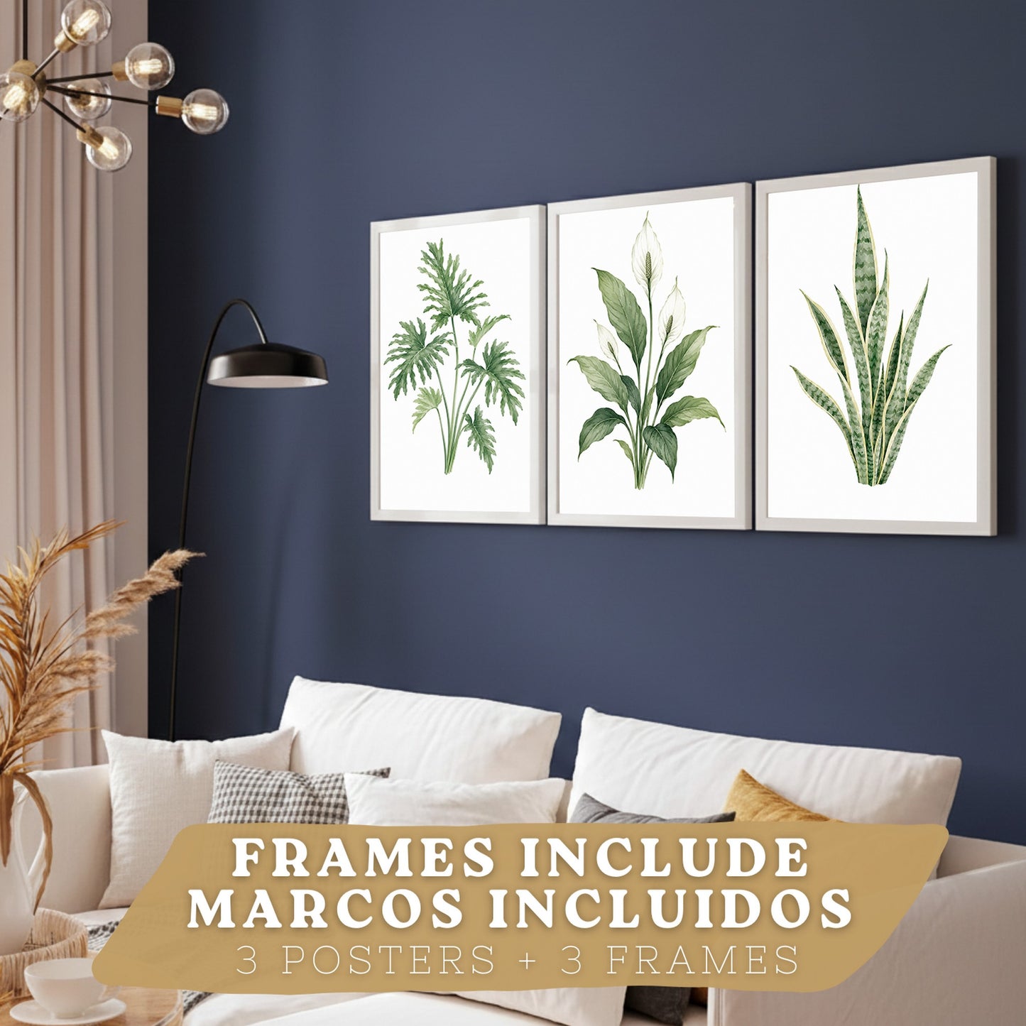 Posters Tropicales con Filodendro, Lirio de la Paz y Sansevieria