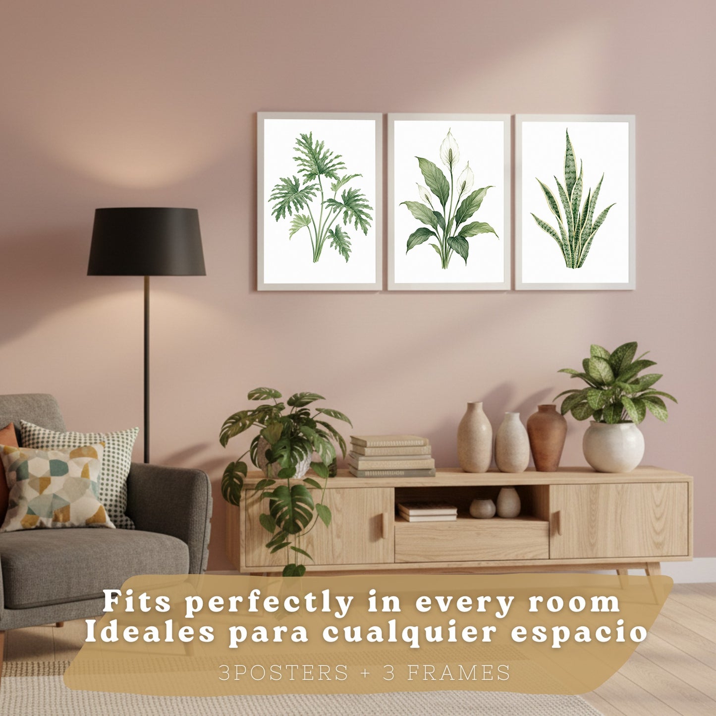 Posters Tropicales con Filodendro, Lirio de la Paz y Sansevieria