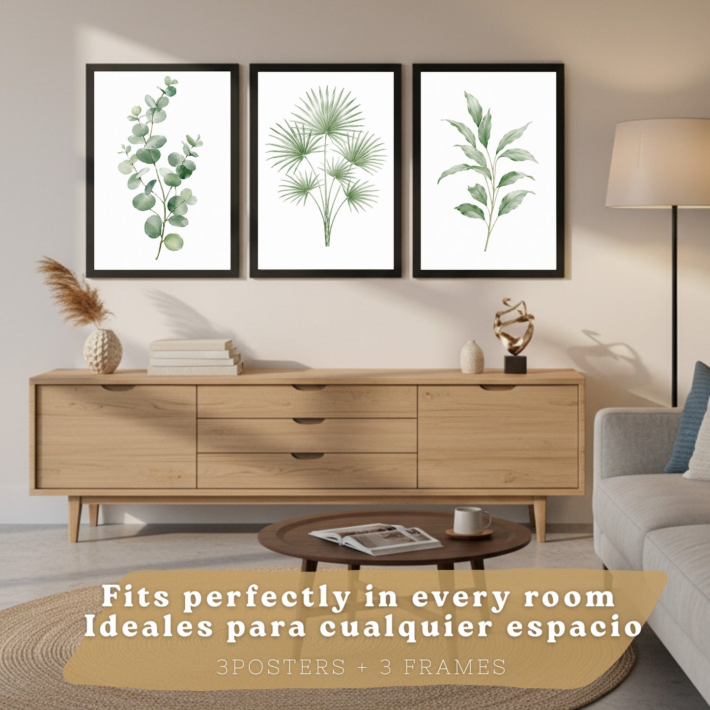 Posters Botánicos de Hojas con Eucalipto y Palma Acuarela