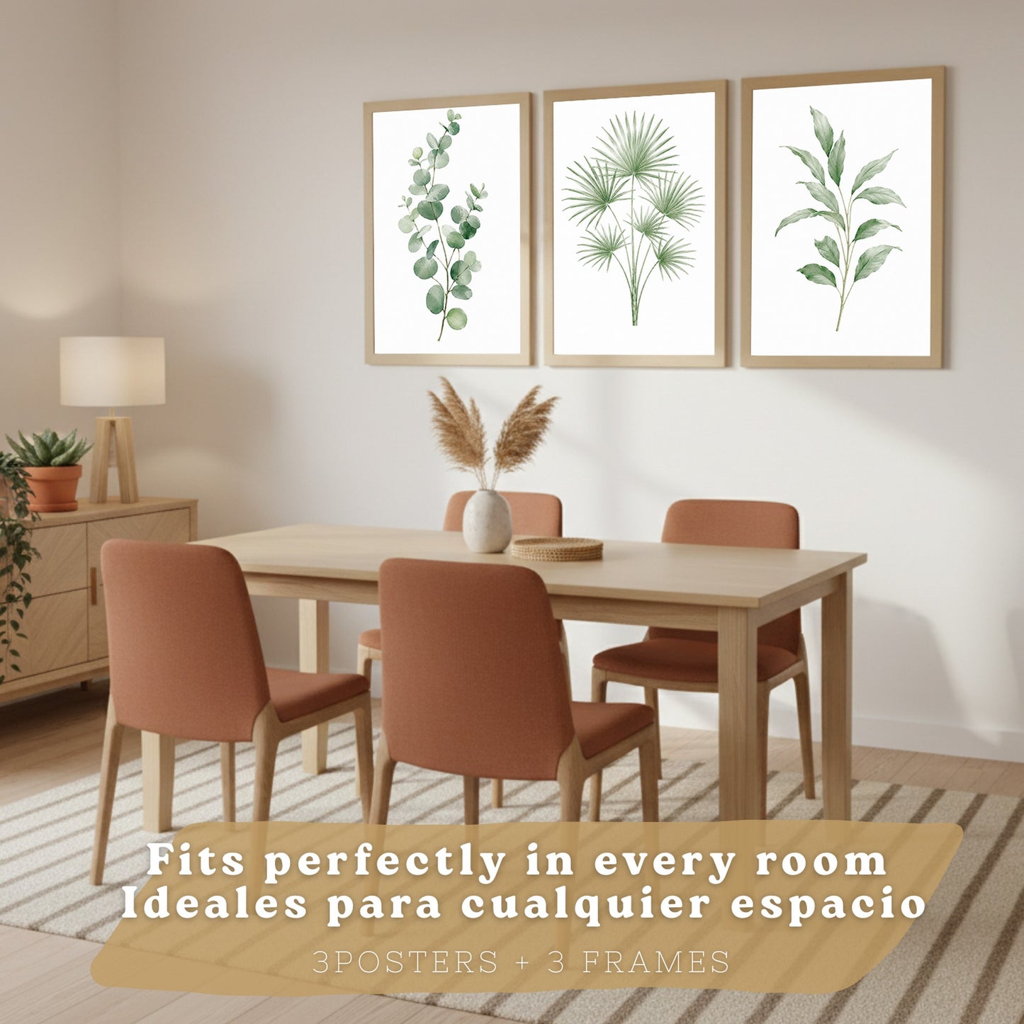 Posters Botánicos de Hojas con Eucalipto y Palma Acuarela