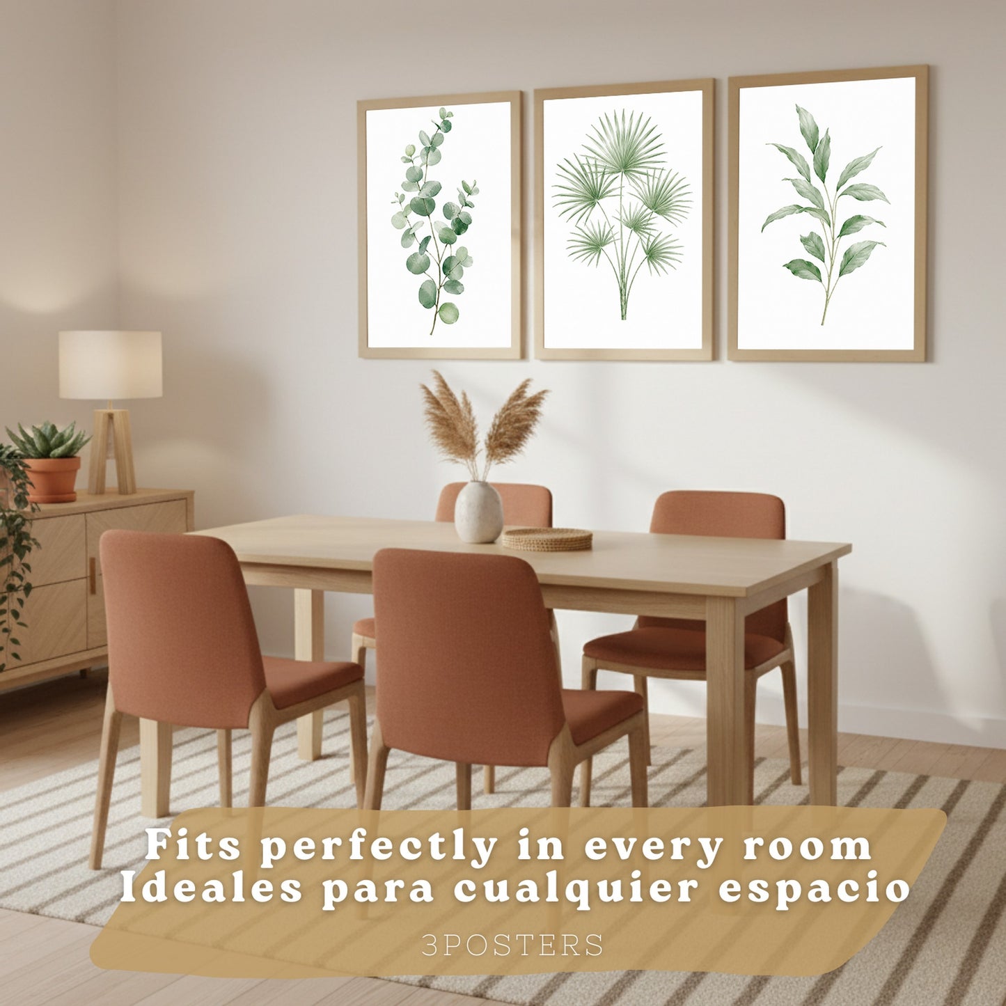 Posters Botánicos de Hojas con Eucalipto y Palma Acuarela