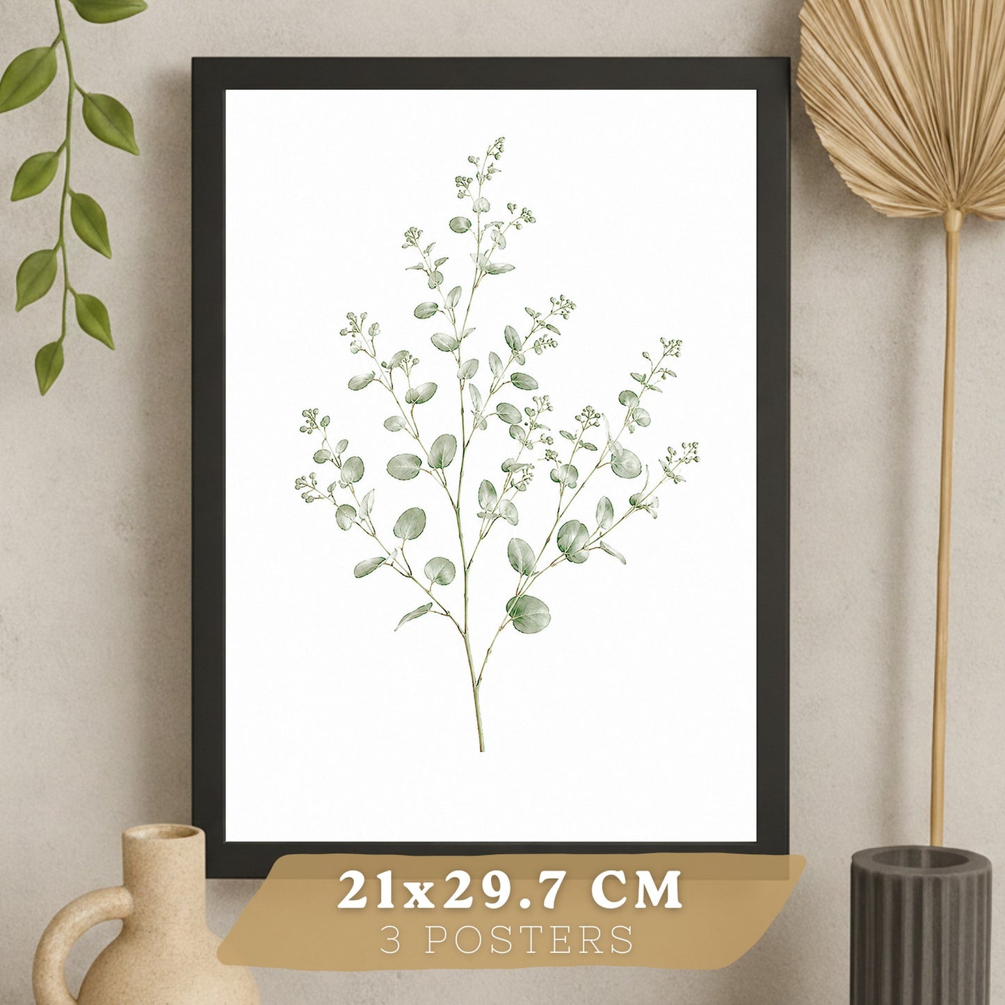 Posters Botánicos de Eucalipto con Arte Minimalista de Hojas Verdes