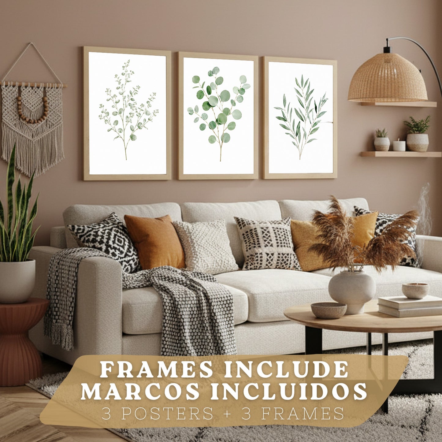 Posters Botánicos de Eucalipto con Arte Minimalista de Hojas Verdes