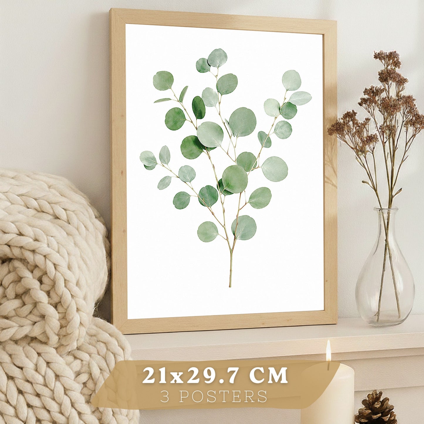 Posters Botánicos de Eucalipto con Arte Minimalista de Hojas Verdes