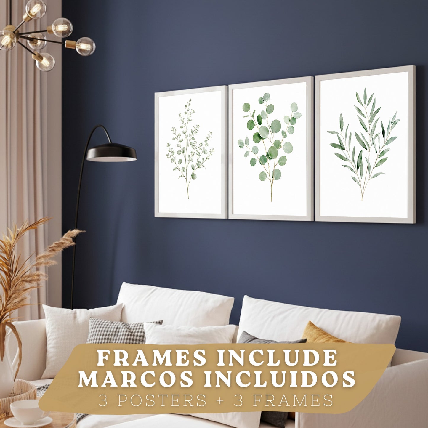 Posters Botánicos de Eucalipto con Arte Minimalista de Hojas Verdes