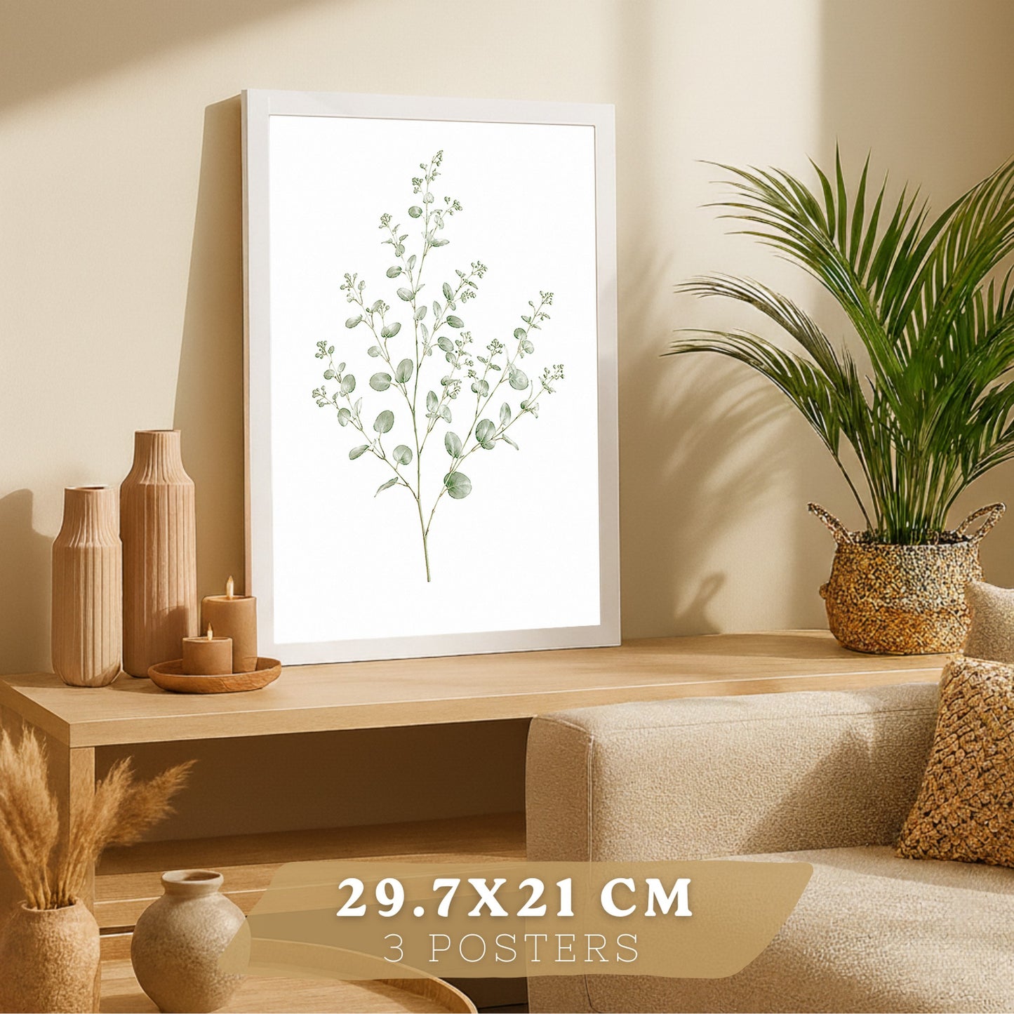 Posters Botánicos de Eucalipto con Arte Minimalista de Hojas Verdes