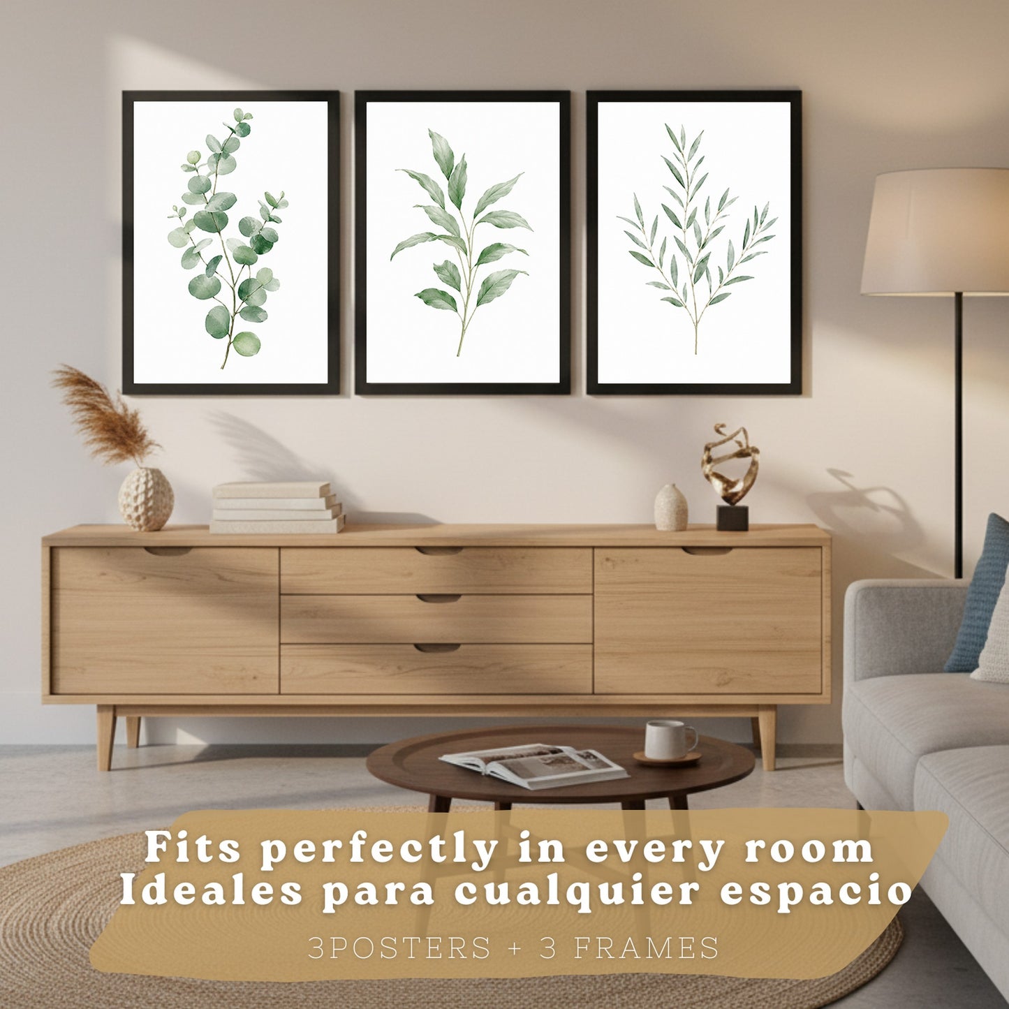 Posters Botánicos con Eucalipto y Arte de Hojas Verde Salvia