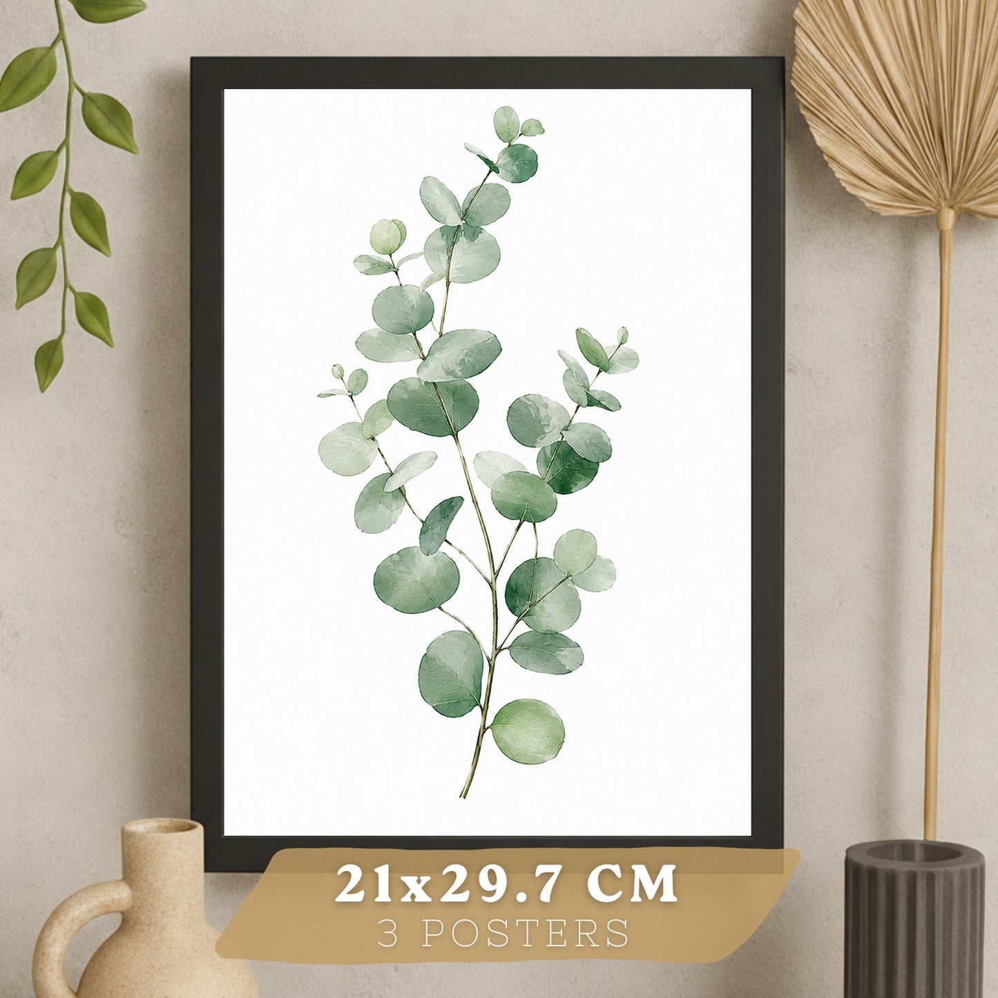 Posters Botánicos con Eucalipto y Arte de Hojas Verde Salvia