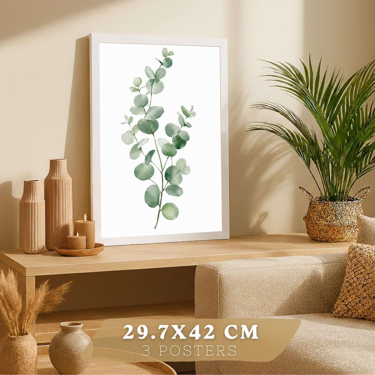 Posters Botánicos con Eucalipto y Arte de Hojas Verde Salvia