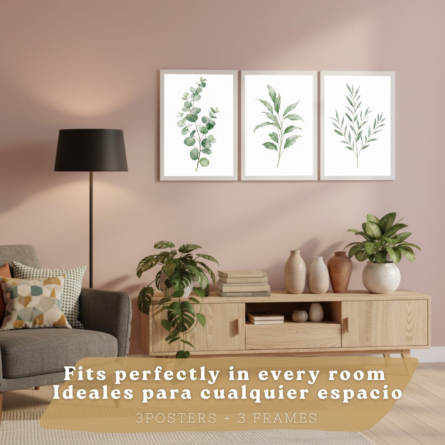 Posters Botánicos con Eucalipto y Arte de Hojas Verde Salvia