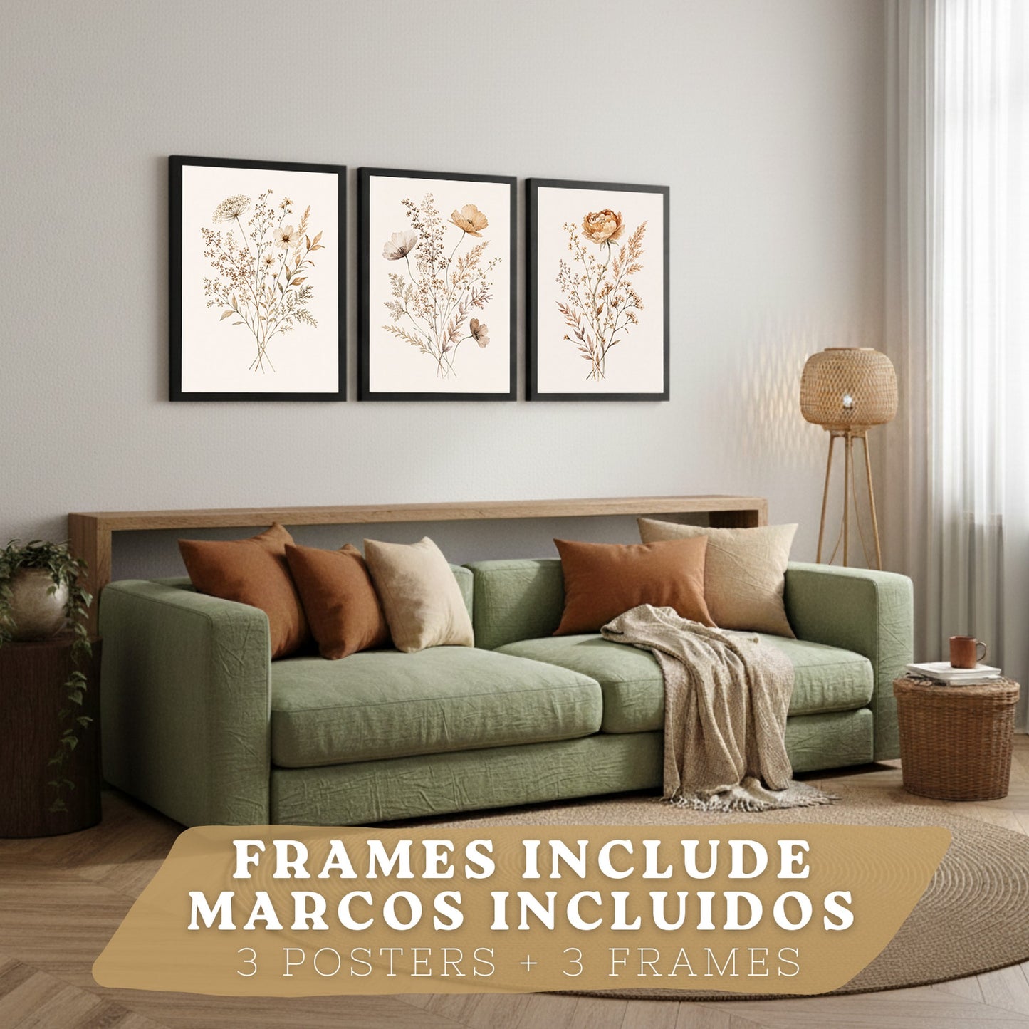 Posters de pared Flores Silvestres Neutras con Acuarela Botánica Beige