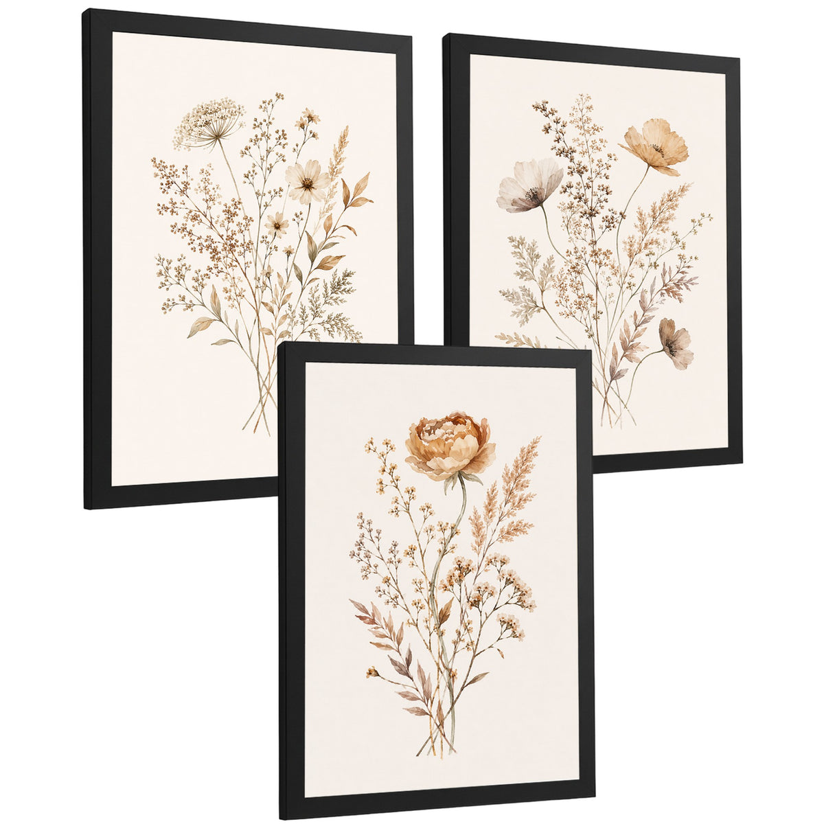 Posters de pared Flores Silvestres Neutras con Acuarela Botánica Beige