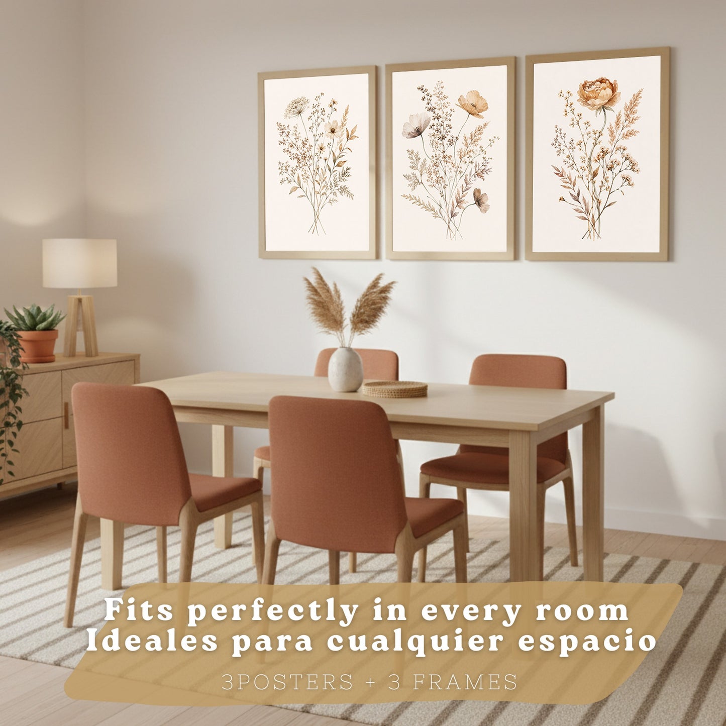 Posters de pared Flores Silvestres Neutras con Acuarela Botánica Beige