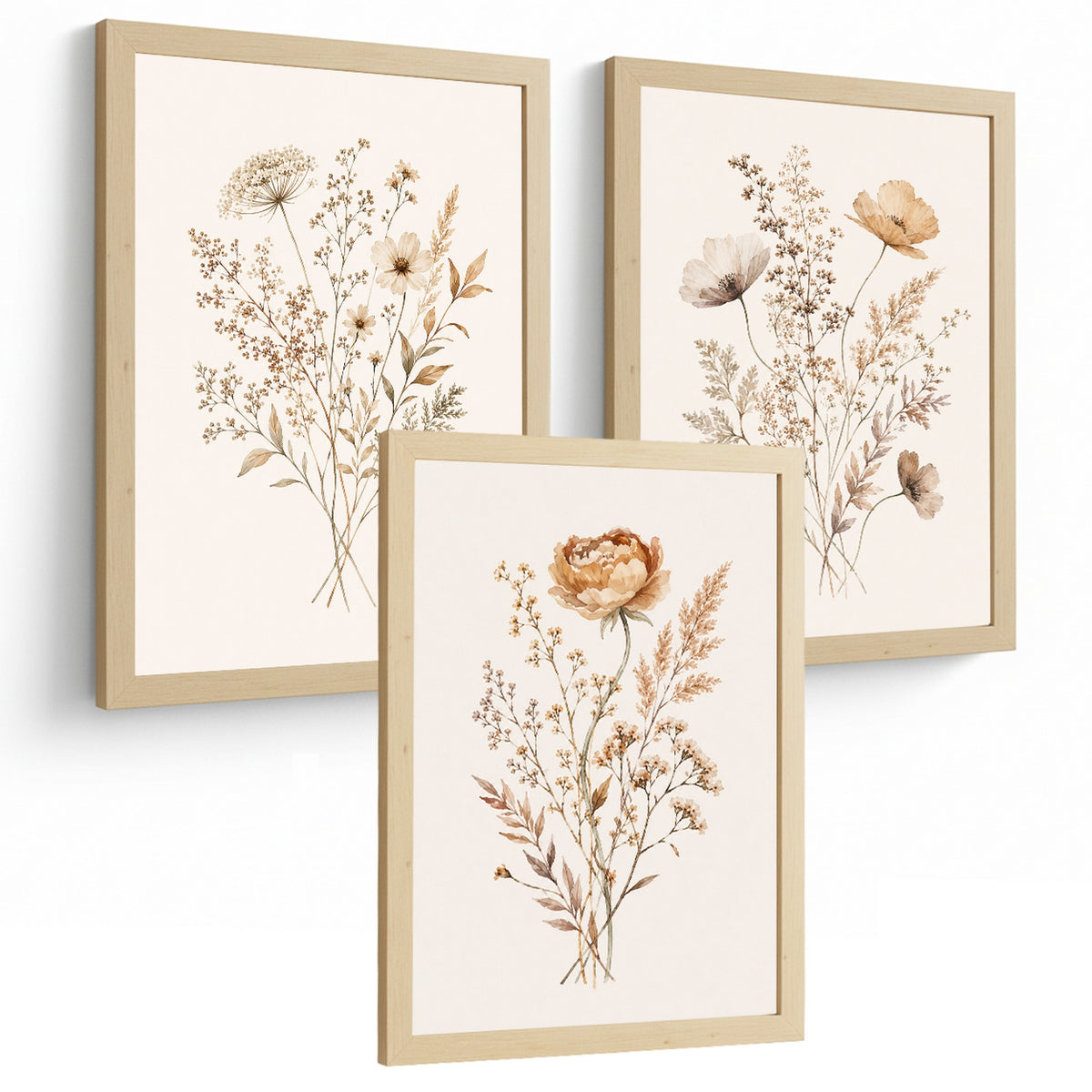 Posters de pared Flores Silvestres Neutras con Acuarela Botánica Beige