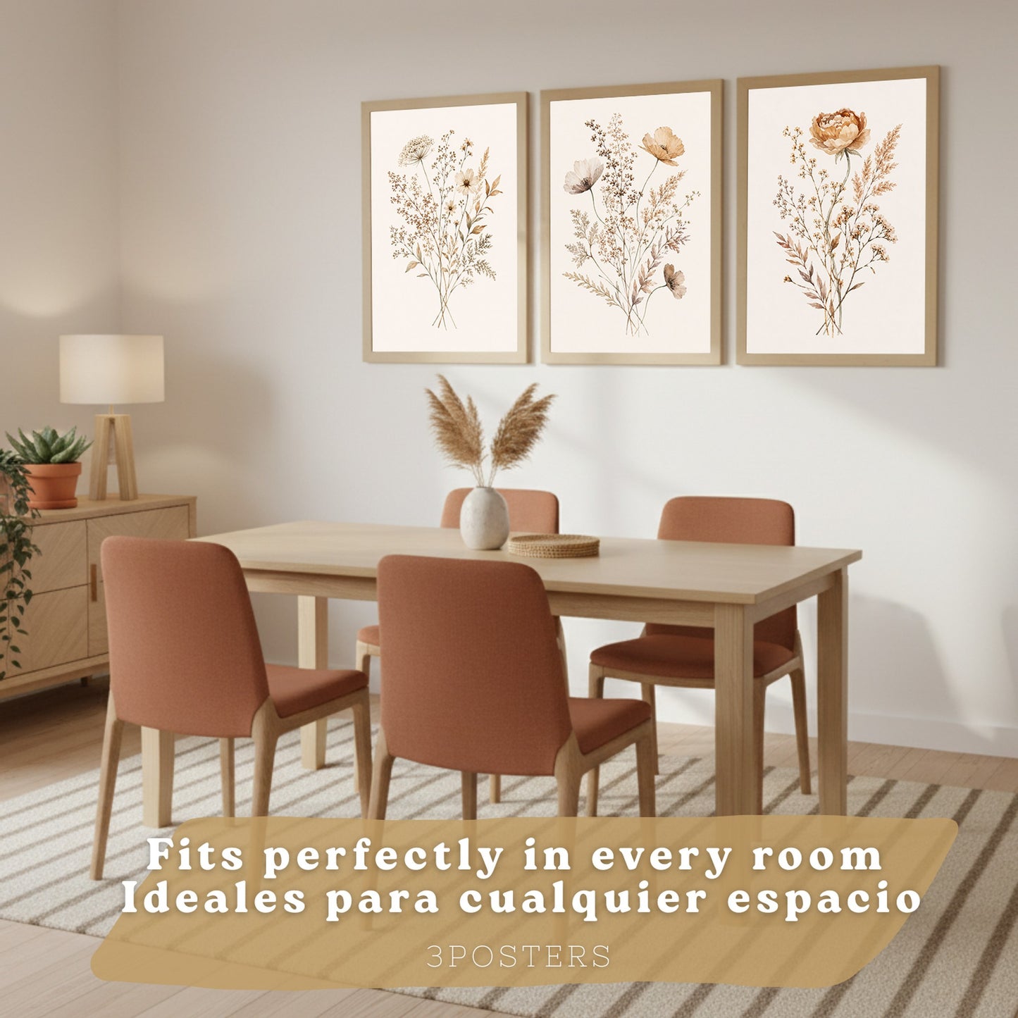Posters de pared Flores Silvestres Neutras con Acuarela Botánica Beige