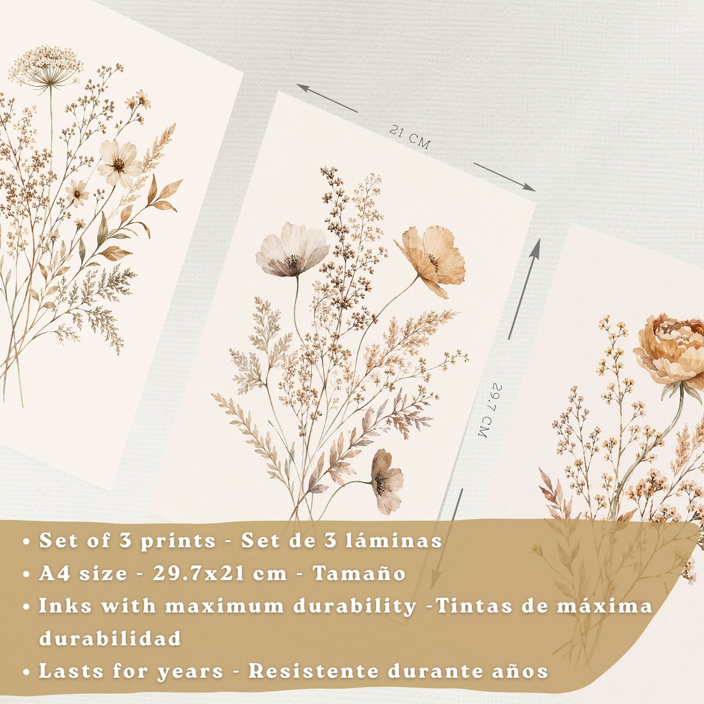 Posters de pared Flores Silvestres Neutras con Acuarela Botánica Beige