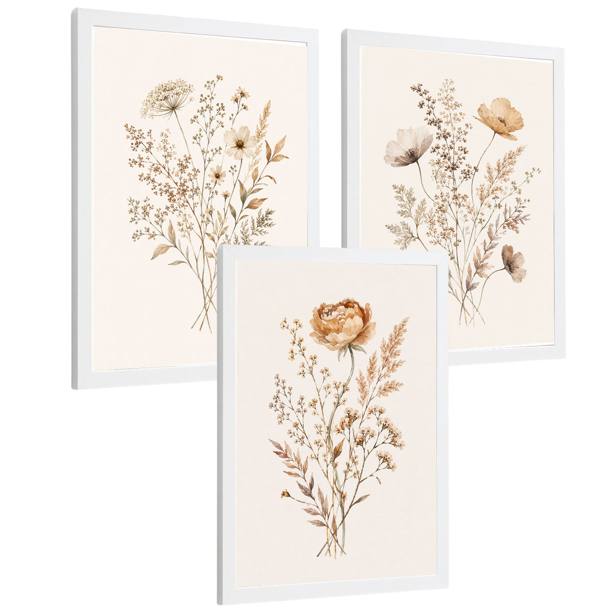Posters de pared Flores Silvestres Neutras con Acuarela Botánica Beige