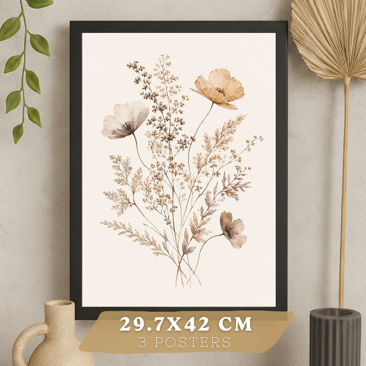 Posters de Flores Silvestres con Arte de Pradera en Tonos Neutros