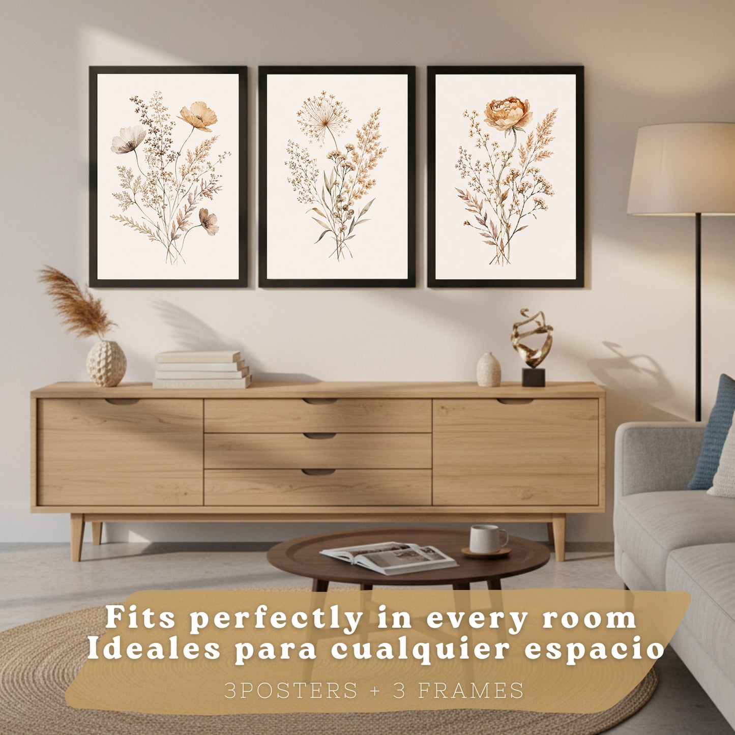 Posters de Flores Silvestres con Arte de Pradera en Tonos Neutros