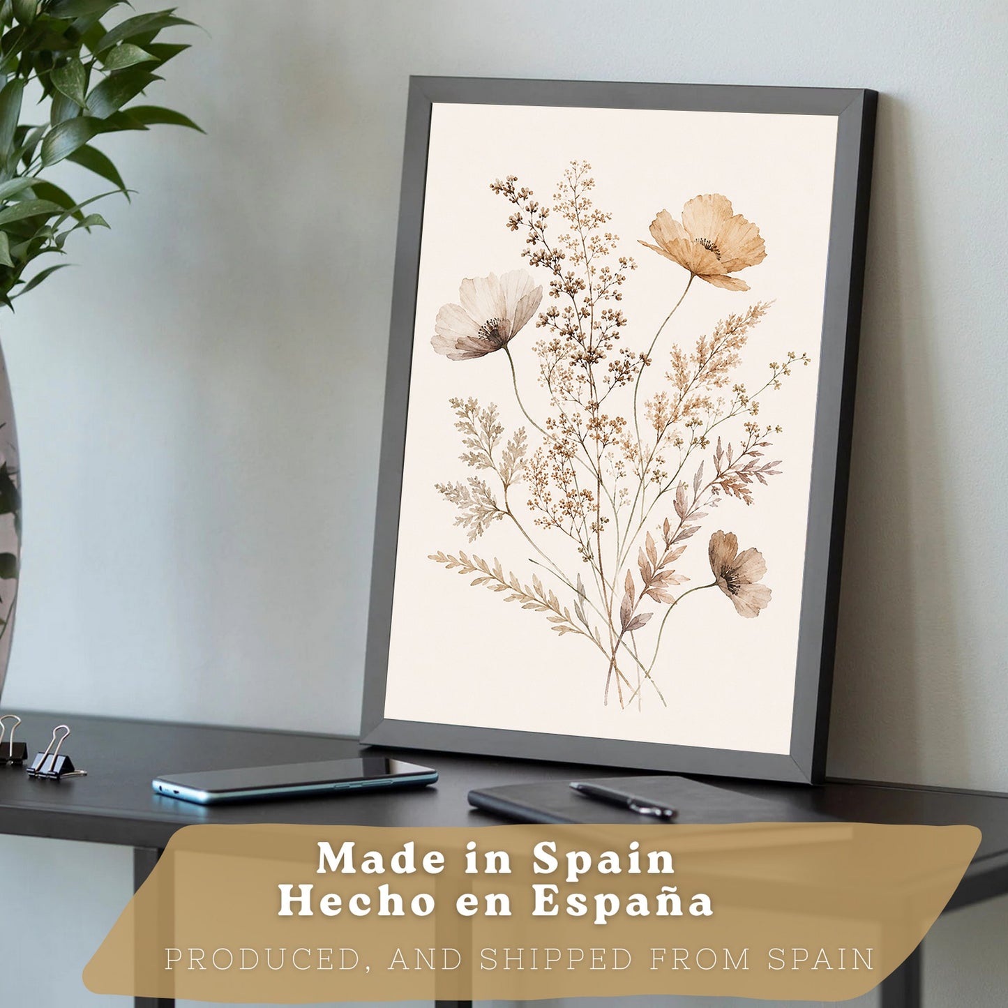 Posters de Flores Silvestres con Arte de Pradera en Tonos Neutros