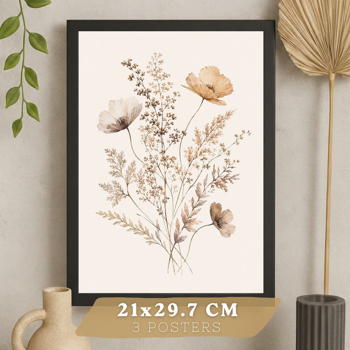 Posters de Flores Silvestres con Arte de Pradera en Tonos Neutros