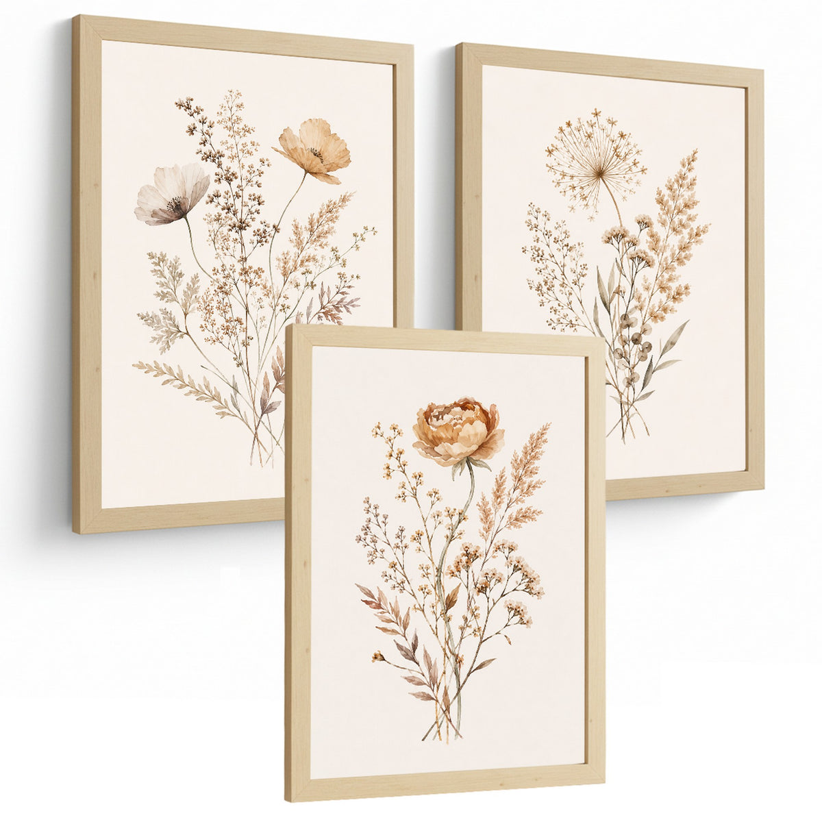 Posters de Flores Silvestres con Arte de Pradera en Tonos Neutros