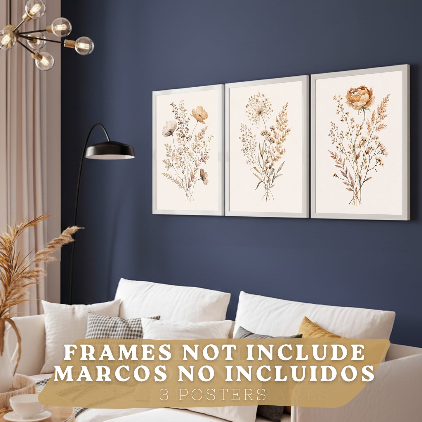 Posters de Flores Silvestres con Arte de Pradera en Tonos Neutros