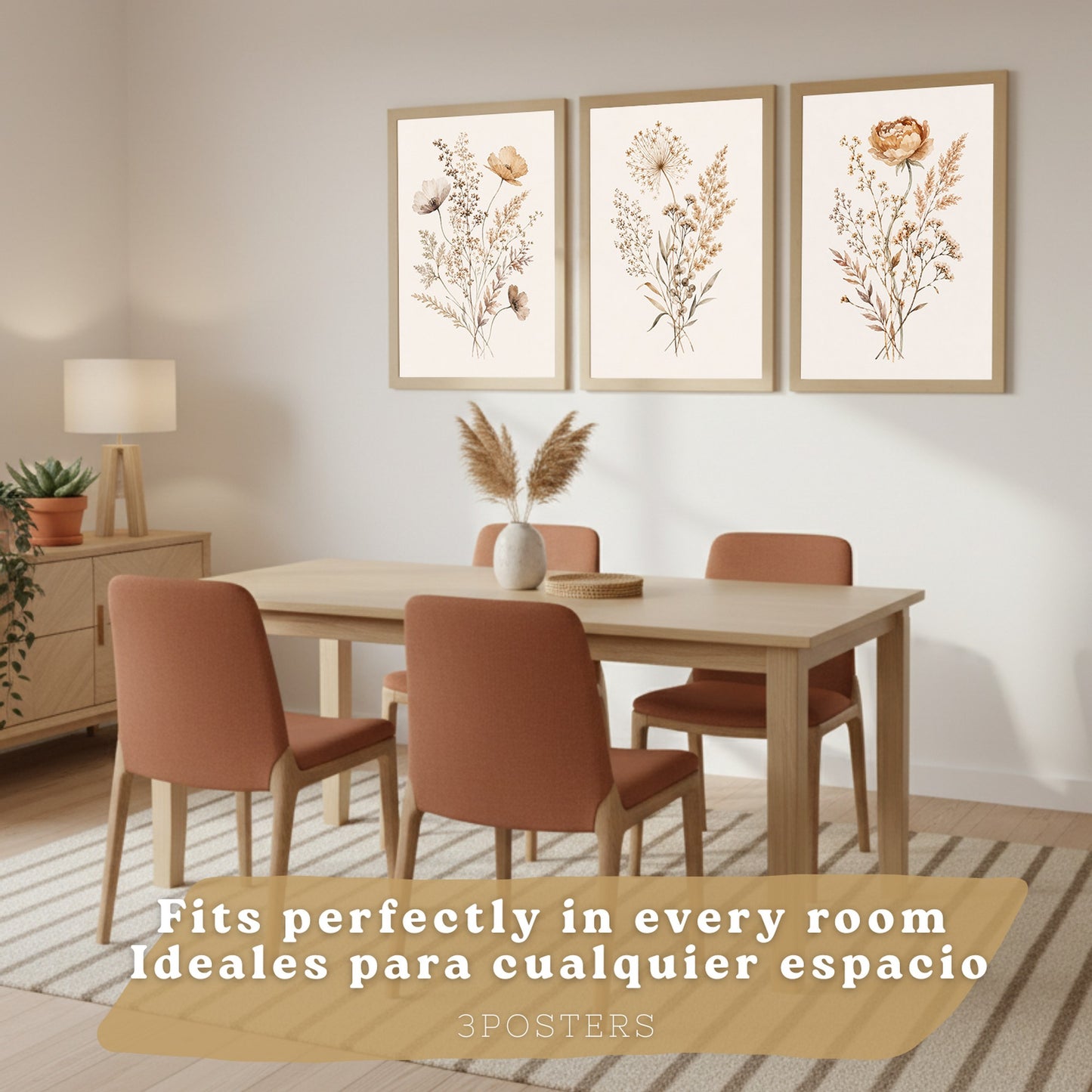 Posters de Flores Silvestres con Arte de Pradera en Tonos Neutros