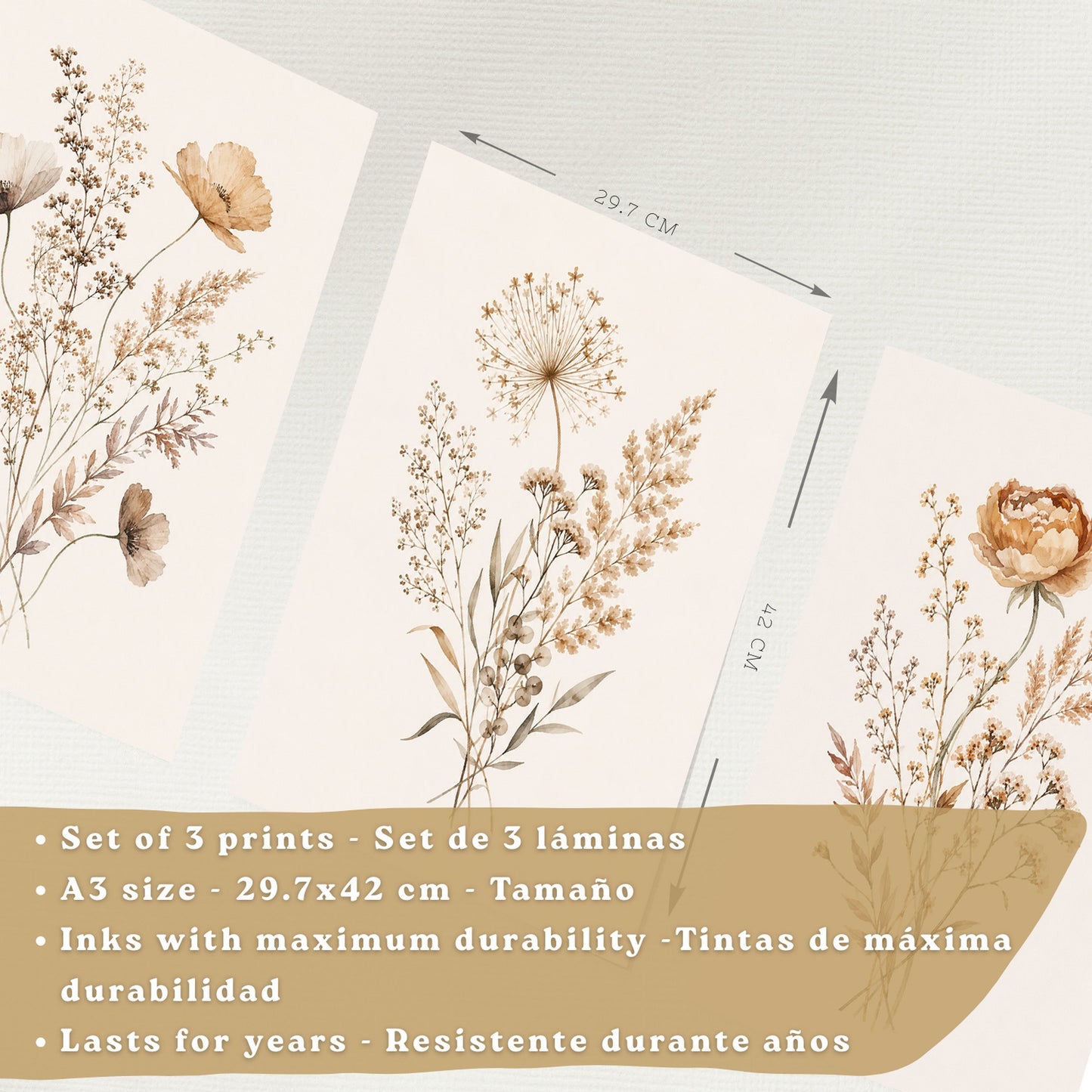 Posters de Flores Silvestres con Arte de Pradera en Tonos Neutros