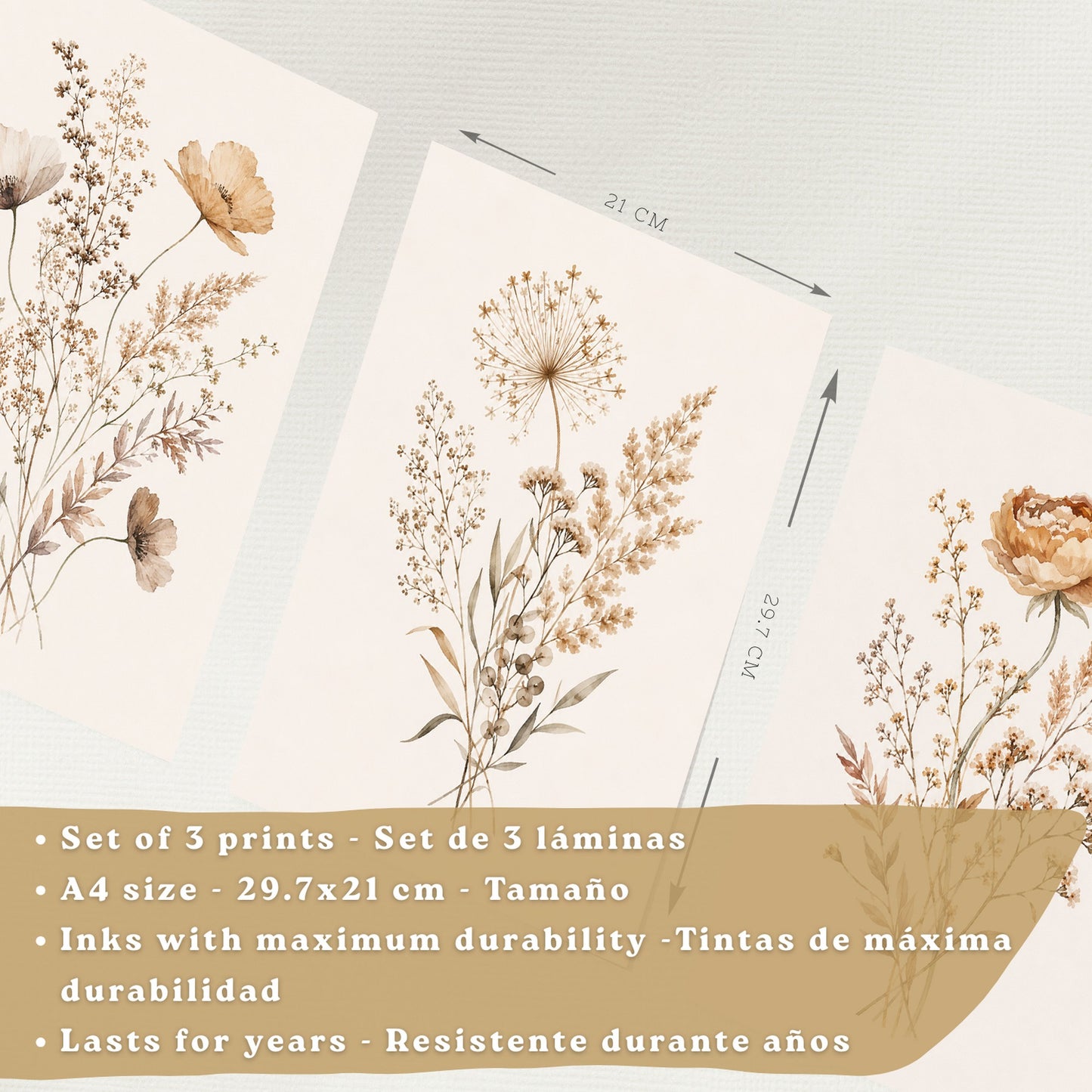 Posters de Flores Silvestres con Arte de Pradera en Tonos Neutros