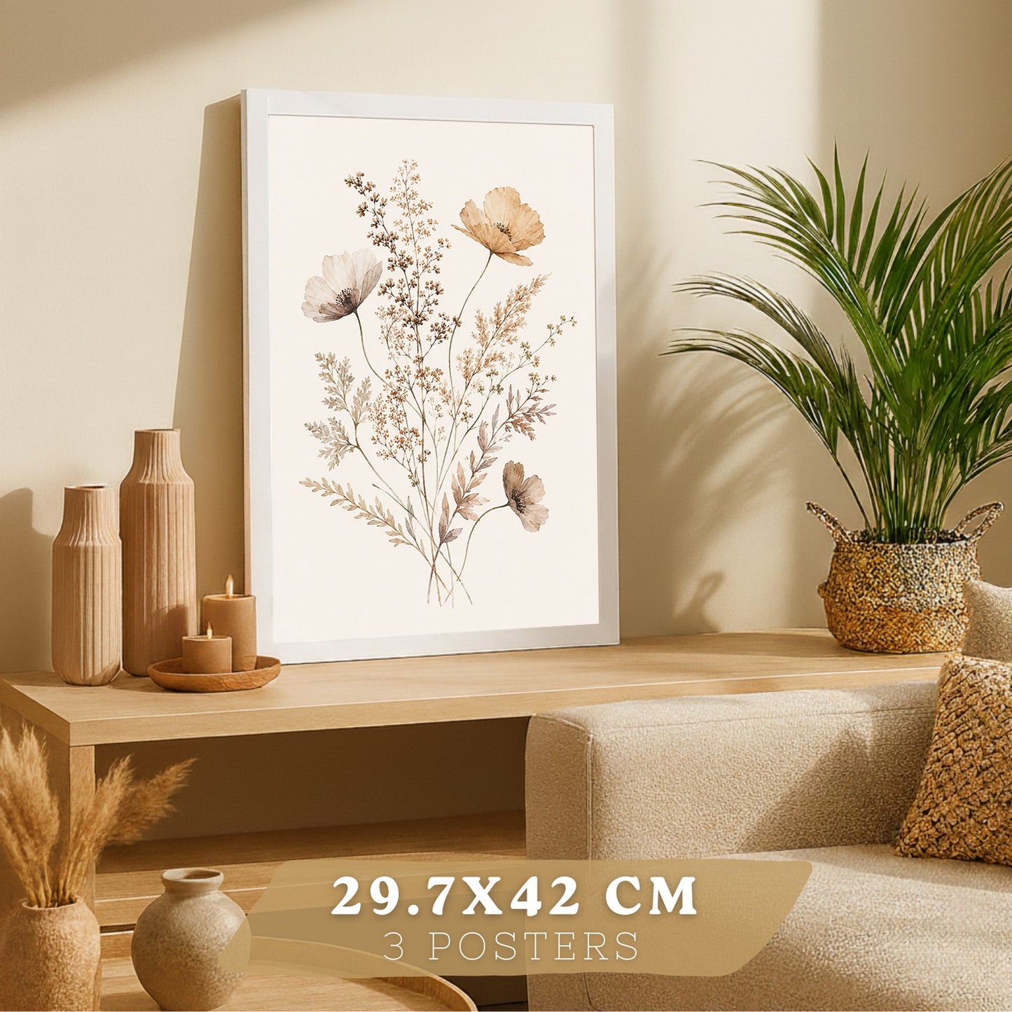 Posters de Flores Silvestres con Arte de Pradera en Tonos Neutros