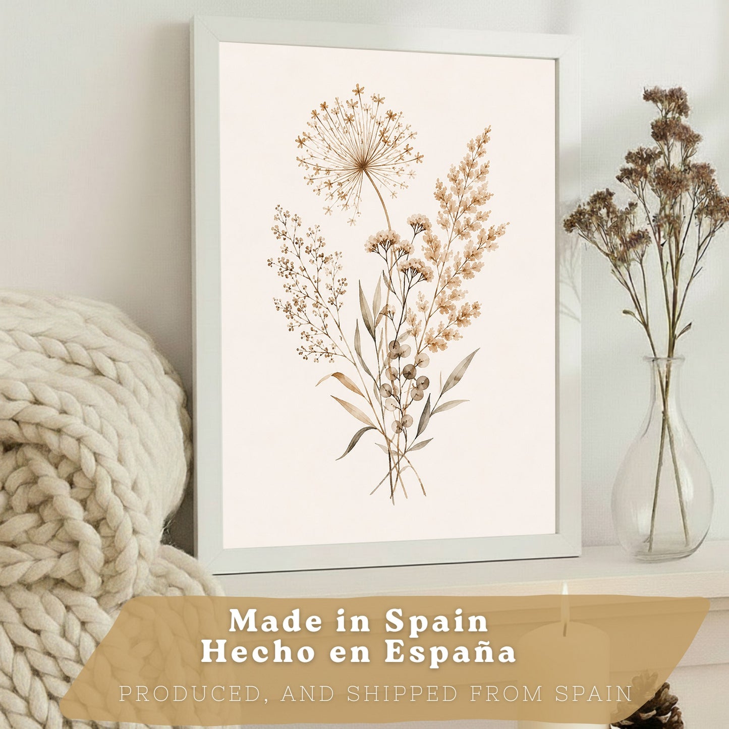 Posters de Flores Silvestres con Arte de Pradera en Tonos Neutros
