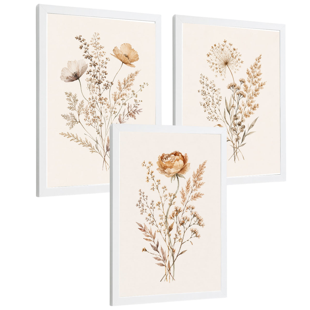 Posters de Flores Silvestres con Arte de Pradera en Tonos Neutros