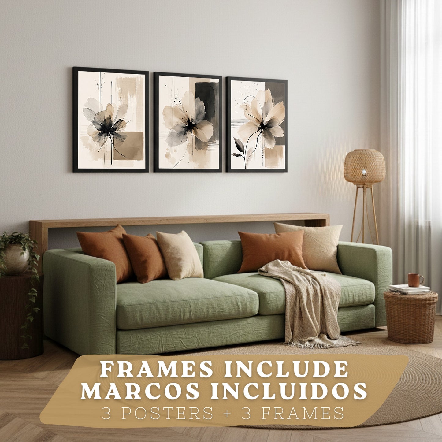 Posters Florales Neutros con Arte de Flores Beige en Acuarela